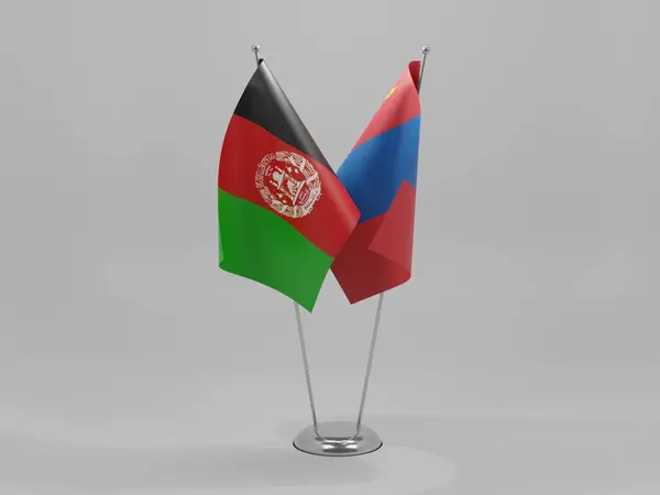 Μογγολία Αφγανική Συνεργασία Σημαίες Λευκό Φόντο Render — Φωτογραφία Αρχείου