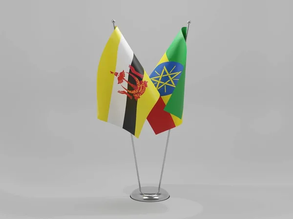 Ефіопія Бруней Прапори Білий Фон Рендер — стокове фото