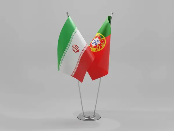 ポルトガル イラン協力旗 白背景 3Dレンダリング — ストック写真