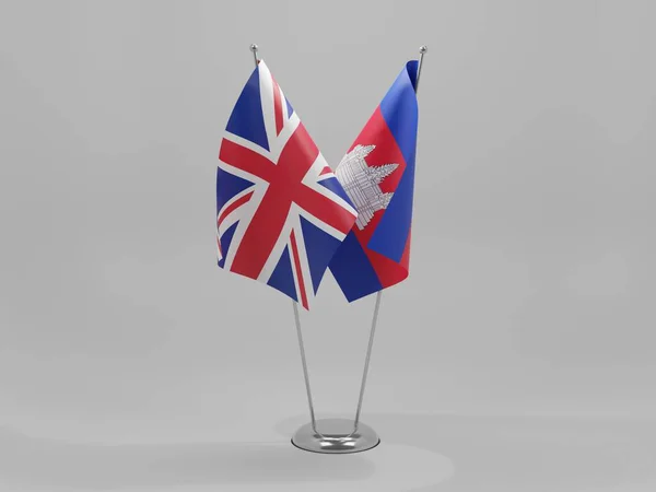 Camboja Reino Unido Bandeiras Cooperação Fundo Branco Render — Fotografia de Stock