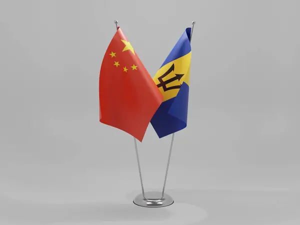 Barbados Banderas Cooperación China Fondo Blanco Render —  Fotos de Stock