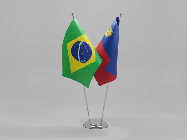 Liechtenstein Bandeiras Cooperação Brasil Fundo Branco Render — Fotografia de Stock