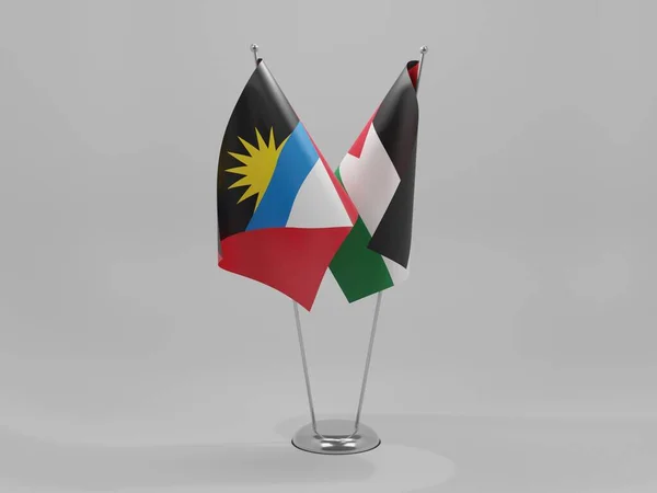 巴勒斯坦 安提瓜和巴布达合作旗帜 白色背景 3D渲染 — 图库照片