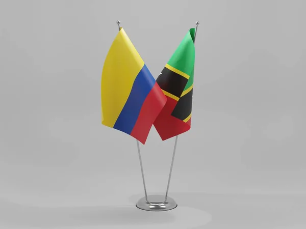 Saint Kitts Nevis Colombia Cooperation Flags White Background Render — 스톡 사진