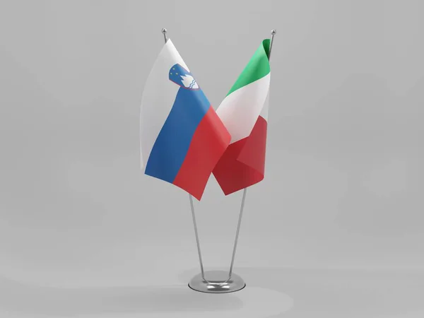 Italie Slovénie Drapeaux Coopération Fond Blanc Render — Photo