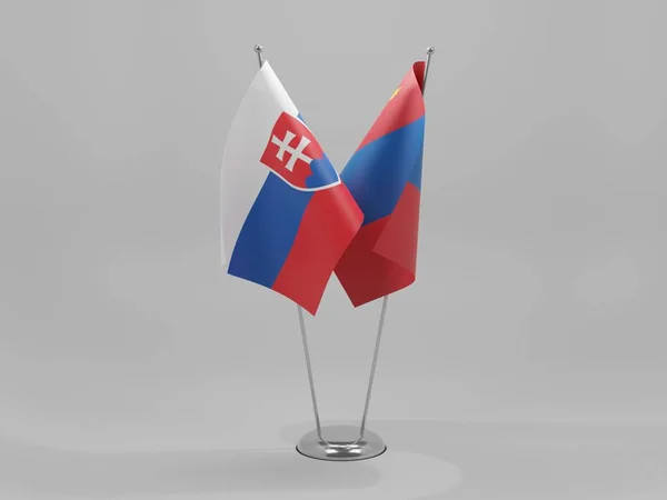 Mongolia Словаччина Прапори Співпраці Білий Фон Рендер — стокове фото