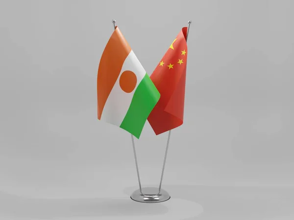Kína Nigeri Együttműködési Zászlók Fehér Háttér Render — Stock Fotó