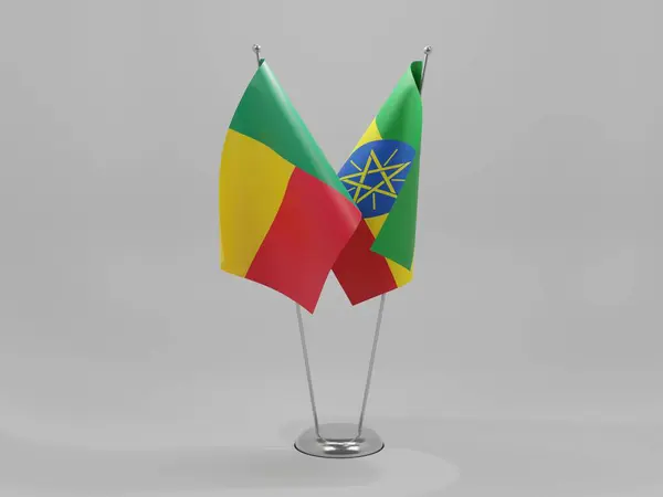 Ethiopia Benin Cooperation Flags White Background Render — Stock Photo, Image