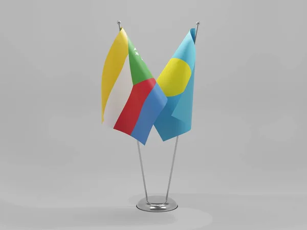 Palau Comoros Cooperation Flags White Background Render — 스톡 사진