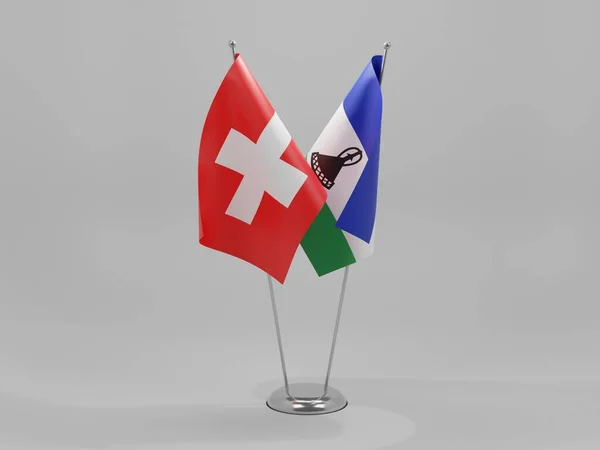 Lesotho Schweiz Kooperationsfahnen Weißer Hintergrund Render — Stockfoto