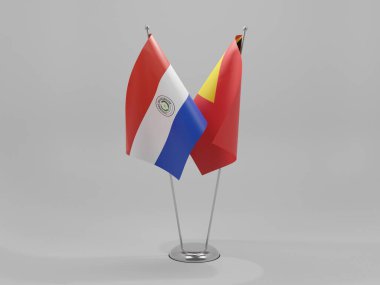 Doğu Timor - Paraguay İşbirliği Bayrakları, Beyaz Arkaplan - 3D Render