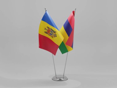 Mauritius - Moldova İşbirliği Bayrakları, Beyaz Arkaplan - 3D Render