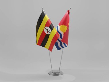 Kiribati - Uganda İşbirliği Bayrakları, Beyaz Arkaplan - 3D Render