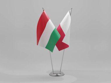 Polonya - Macaristan İşbirliği Bayrakları, Beyaz Arkaplan - 3D Hazırlama