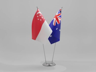 Avusturalya - Singapur İşbirliği Bayrakları, Beyaz Arkaplan - 3D Render