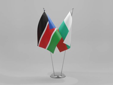 Bulgaristan - Güney Sudan İşbirliği Bayrakları, Beyaz Arkaplan - 3D Render