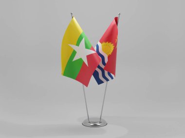 Kiribati - Myanmar İşbirliği Bayrakları, Beyaz Arkaplan - 3D Render