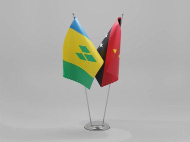 Papua Yeni Gine - Saint Vincent ve Grenadines İşbirliği Bayrakları, Beyaz Arkaplan - 3D
