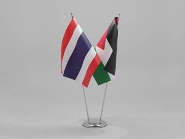 Ürdün - Tayland İşbirliği Bayrakları, Beyaz Arkaplan - 3D Render