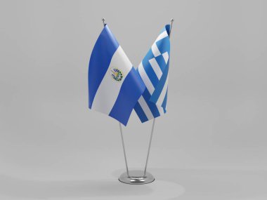 Yunanistan - El Salvador İşbirliği Bayrakları, Beyaz Arkaplan - 3D Render