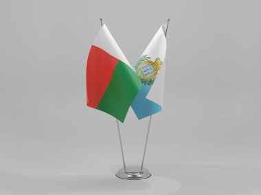 San Marino - Madagaskar İşbirliği Bayrakları, Beyaz Arkaplan - 3D Render