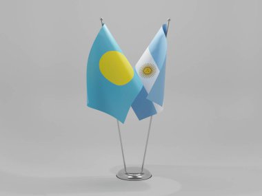 Arjantin - Palau İşbirliği Bayrakları, Beyaz Arkaplan - 3D Render