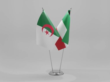 Kuveyt - Cezayir İşbirliği Bayrakları, Beyaz Arkaplan - 3D Render