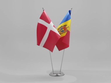Moldova - Danimarka İşbirliği Bayrakları, Beyaz Arkaplan - 3D Render