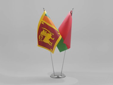 Belarus - Sri Lanka İşbirliği Bayrakları, Beyaz Arkaplan - 3D Render