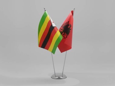 Arnavutluk - Zimbabve İşbirliği Bayrakları, Beyaz Arkaplan - 3D Render