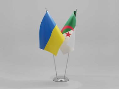 Cezayir - Ukrayna İşbirliği Bayrakları, Beyaz Arkaplan - 3D Render