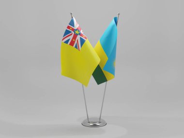 Ruanda - Niue İşbirliği Bayrakları, Beyaz Arkaplan - 3D Render