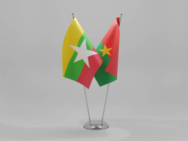 Burkina Faso - Myanmar İşbirliği Bayrakları, Beyaz Arkaplan - 3D Render
