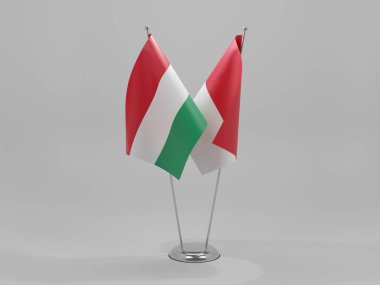 Monako - Macaristan İşbirliği Bayrakları, Beyaz Arkaplan - 3D Render