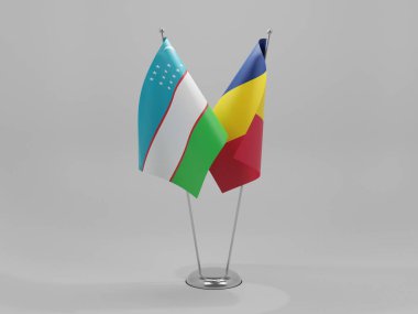 Chad - Özbekistan İşbirliği Bayrakları, Beyaz Arkaplan - 3D Render