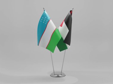 Filistin - Özbekistan İşbirliği Bayrakları, Beyaz Arkaplan - 3D Render