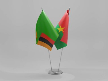 Burkina Faso - Zambiya İşbirliği Bayrakları, Beyaz Arkaplan - 3D Render