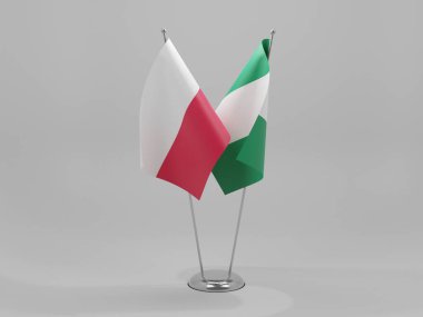 Nijerya - Polonya İşbirliği Bayrakları, Beyaz Arkaplan - 3D Render