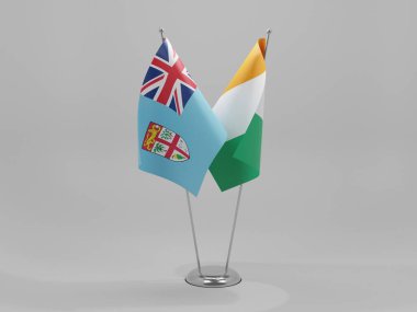 Cote D Ivoire - Fiji İşbirliği Bayrakları, Beyaz Arkaplan - 3D Render