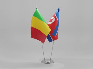 Kuzey Kore - Mali İşbirliği Bayrakları, Beyaz Arkaplan - 3D Render