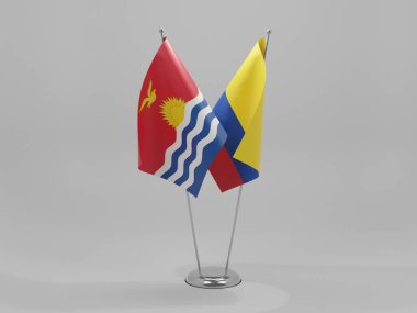 Kolombiya - Kiribati İşbirliği Bayrakları, Beyaz Arkaplan - 3D Render