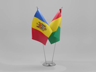 Gine - Moldova İşbirliği Bayrakları, Beyaz Arkaplan - 3D Render