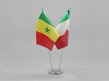 İtalya - Senegal İşbirliği Bayrakları, Beyaz Arkaplan - 3D Render