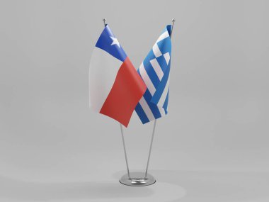 Yunanistan - Şili İşbirliği Bayrakları, Beyaz Arkaplan - 3D Hazırlama