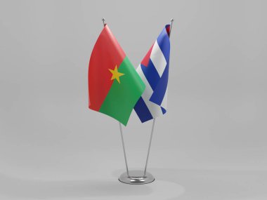Küba - Burkina Faso İşbirliği Bayrakları, Beyaz Arkaplan - 3D Render