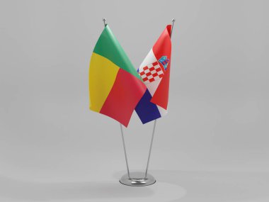 Hırvatistan - Benin İşbirliği Bayrakları, Beyaz Arkaplan - 3D Hazırlama