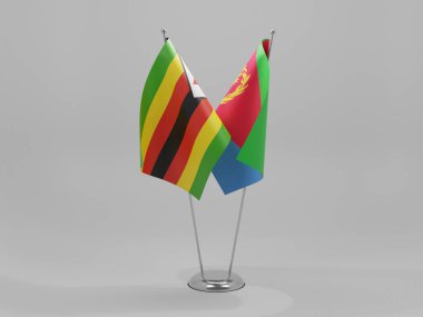 Eritre - Zimbabve İşbirliği Bayrakları, Beyaz Arkaplan - 3D Render