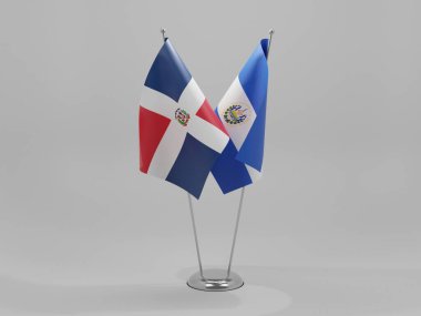 El Salvador - Dominik Cumhuriyeti İşbirliği Bayrakları, Beyaz Arkaplan - 3D Render