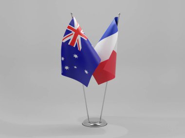 Fransa - Avustralya İşbirliği Bayrakları, Beyaz Arkaplan - 3D Render