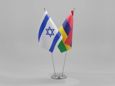 Mauritius - İsrail İşbirliği Bayrakları, Beyaz Arkaplan - 3D Render